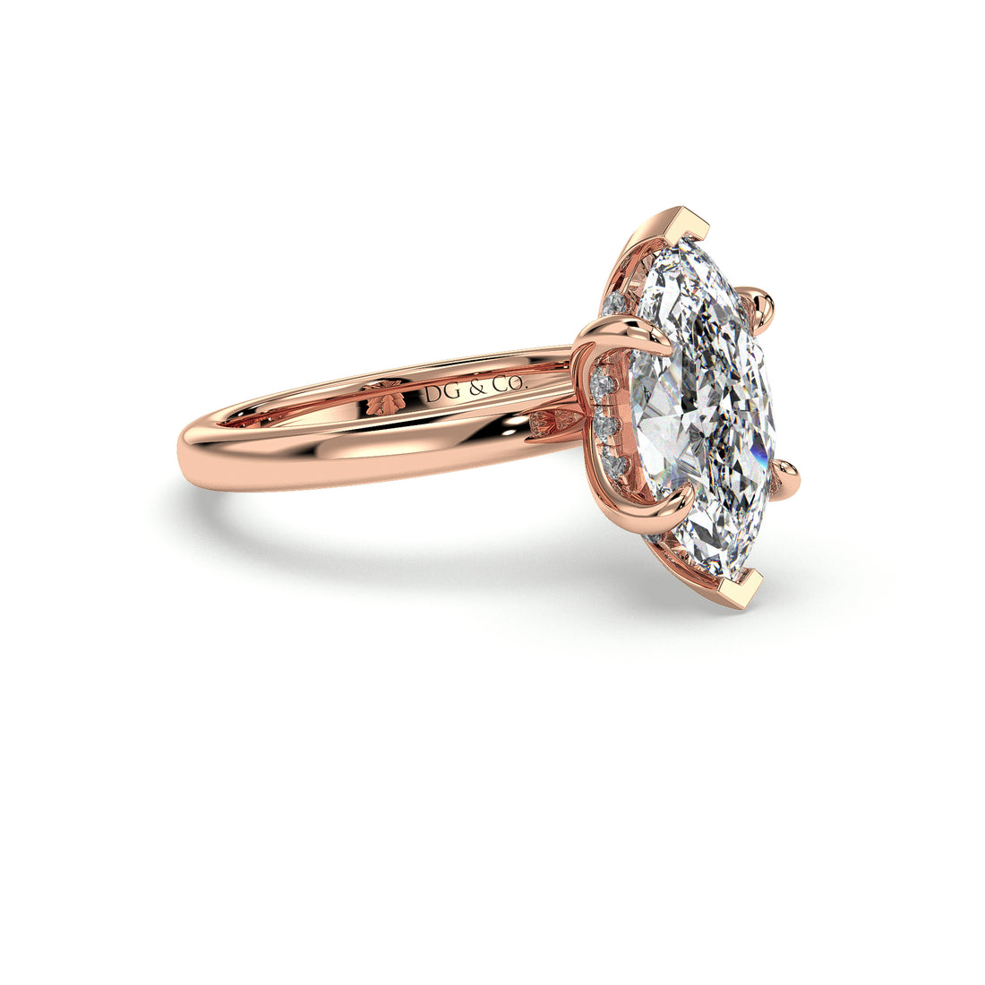 Eiditta Marquise Cut Hidden Halo Six Claw Diamond Engagement Ring - 18K Rose