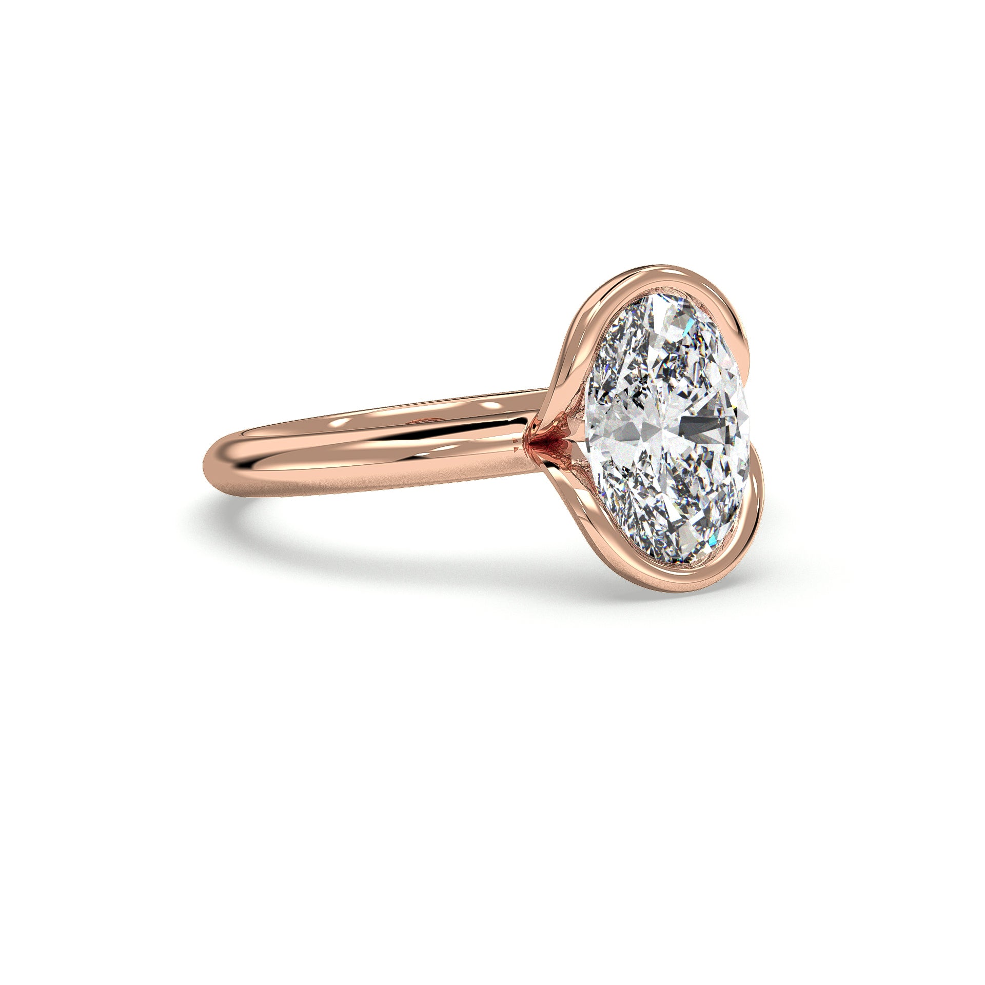 Shae Oval Cut Bezel Setting Solitaire Diamond Engagement Ring - 18K Ro ...