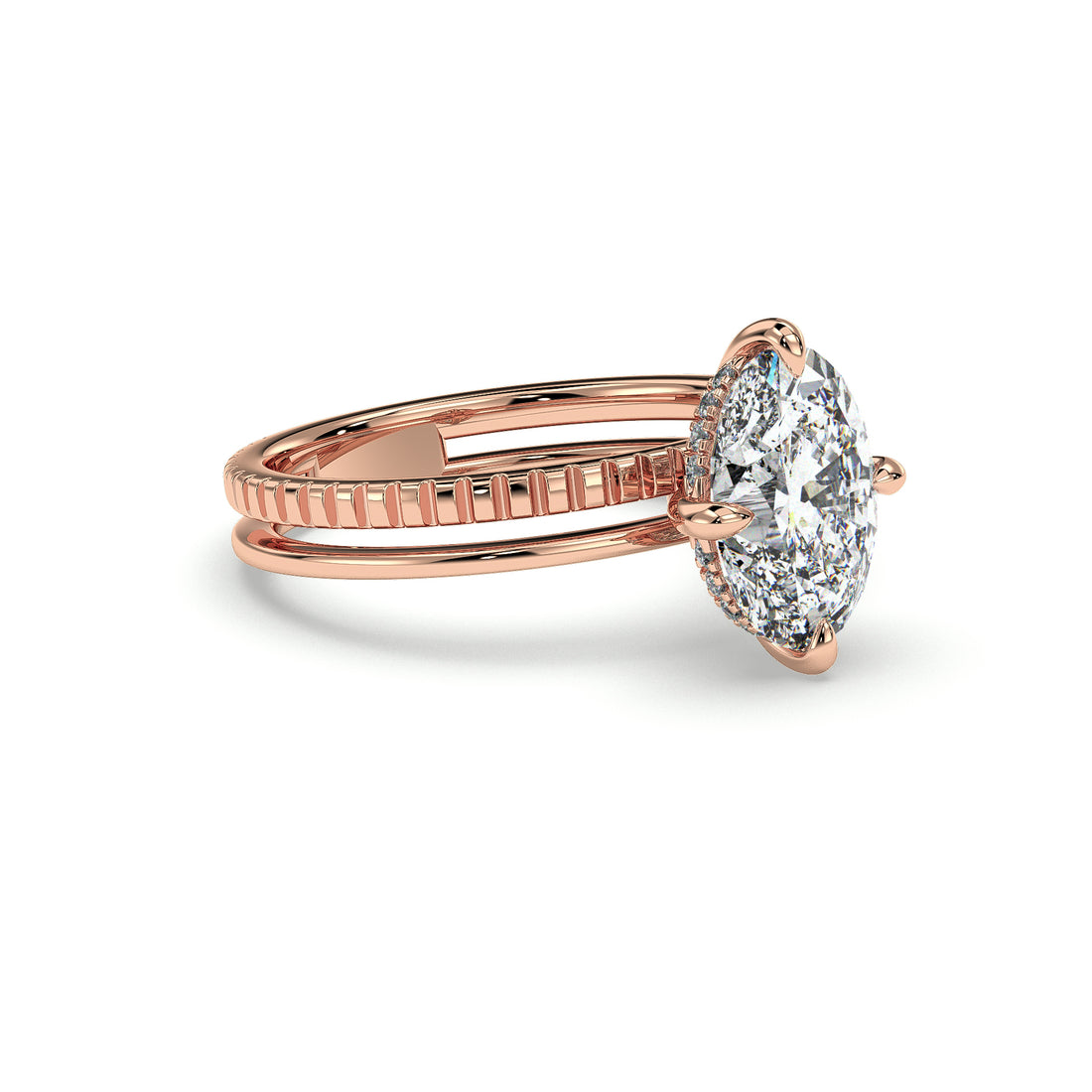 Sofia Double Band Oval Cut Hidden Halo Classic look Diamond Ring - 18K Rose