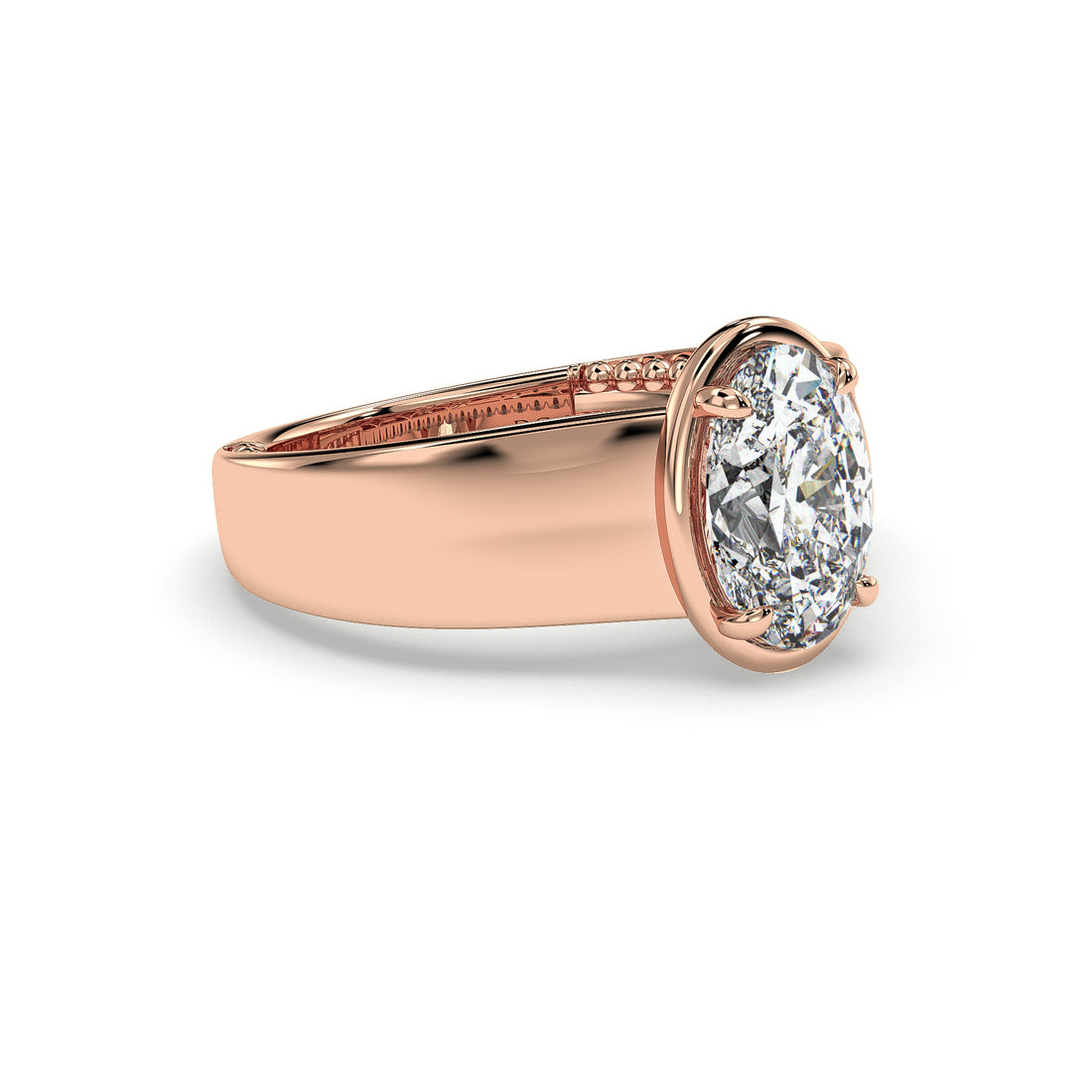 Charlotte Antique Style Wide Band Oval Cut with Hidden Diamond Details - 18K Rose