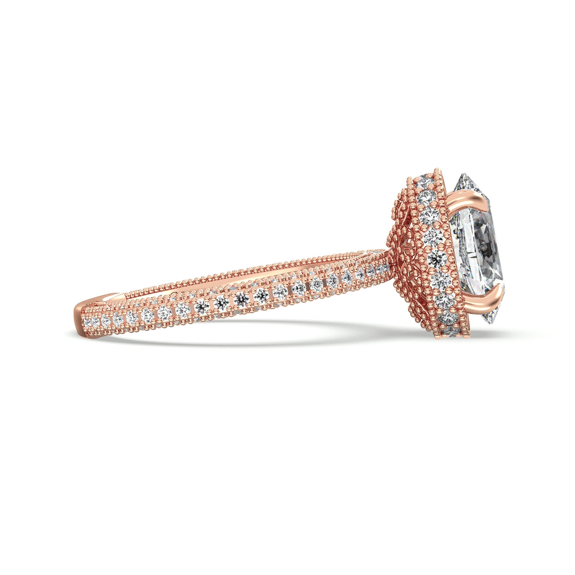 Eleanor R Diamond Eleanor Antique Hidden Halo Style Oval Cut Miligrain Setting Diamond E ...