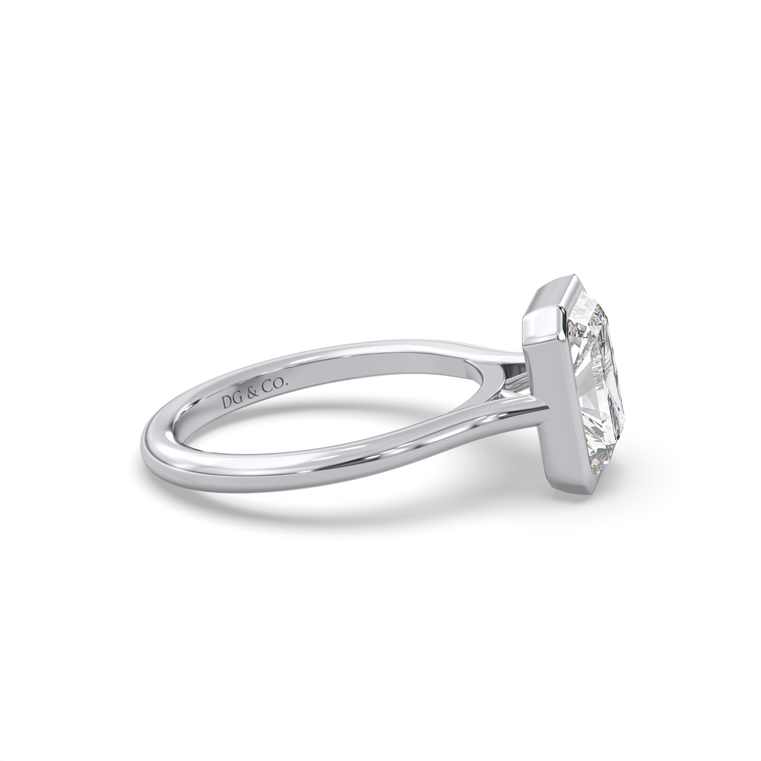 Mellie Elongated Radiant Cut Cathedral Bezel and Low Setting Solitaire Diamond Engagement Ring - 18K White