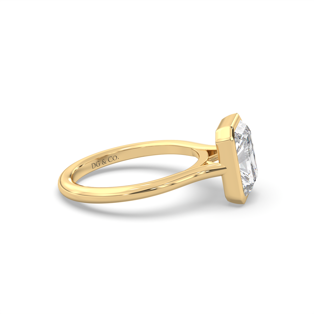 Mellie Elongated Radiant Cut Cathedral Bezel and Low Setting Solitaire Diamond Engagement Ring - 18K Yellow