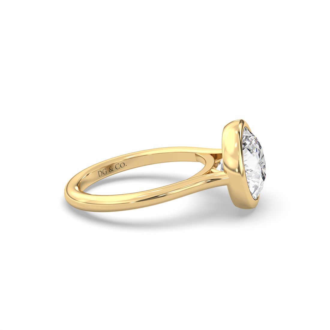 Melody Round Brilliant Cut Cathedral Bezel and Low Setting Solitaire Diamond Engagement Ring - 18K Yellow