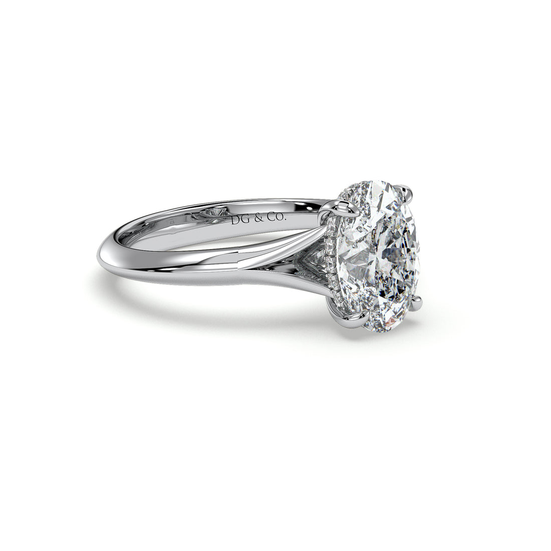 Willow Oval Cut Split Band Hidden Halo Diamond Engagement Ring - 18K White