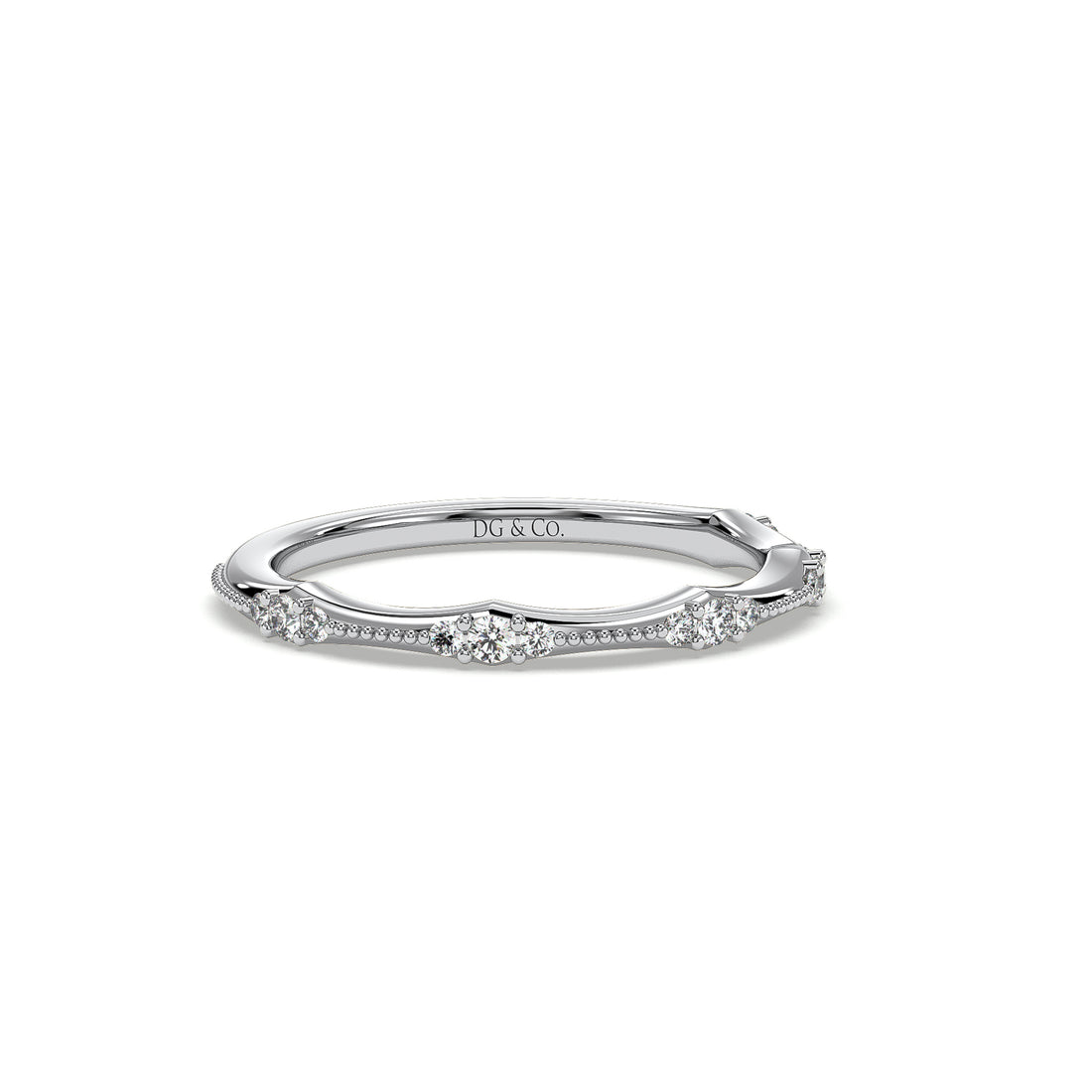 Aisha Antique Style Miligrain Round Brilliant Cut Diamond Wedding Ring - 18K White