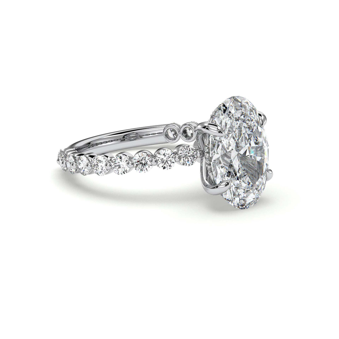 Aidah Oval Cut Hidden Halo Share Prong Side Stone Setting Diamond Ring - 18K White