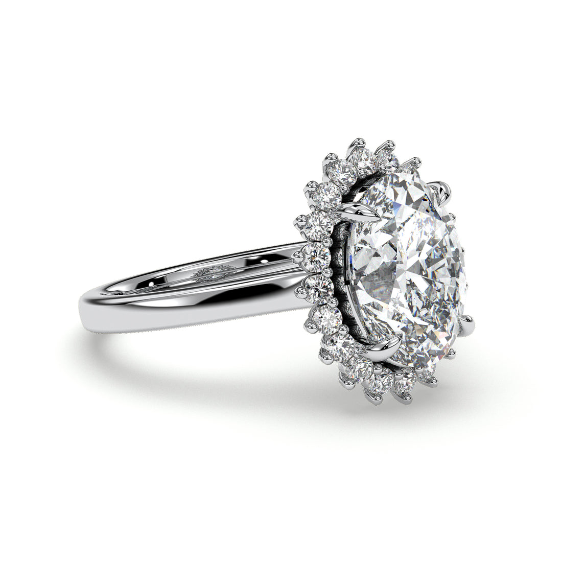 Dania Oval Cut Halo Cathedral Style four prong setting Diamond Ring - 18K White