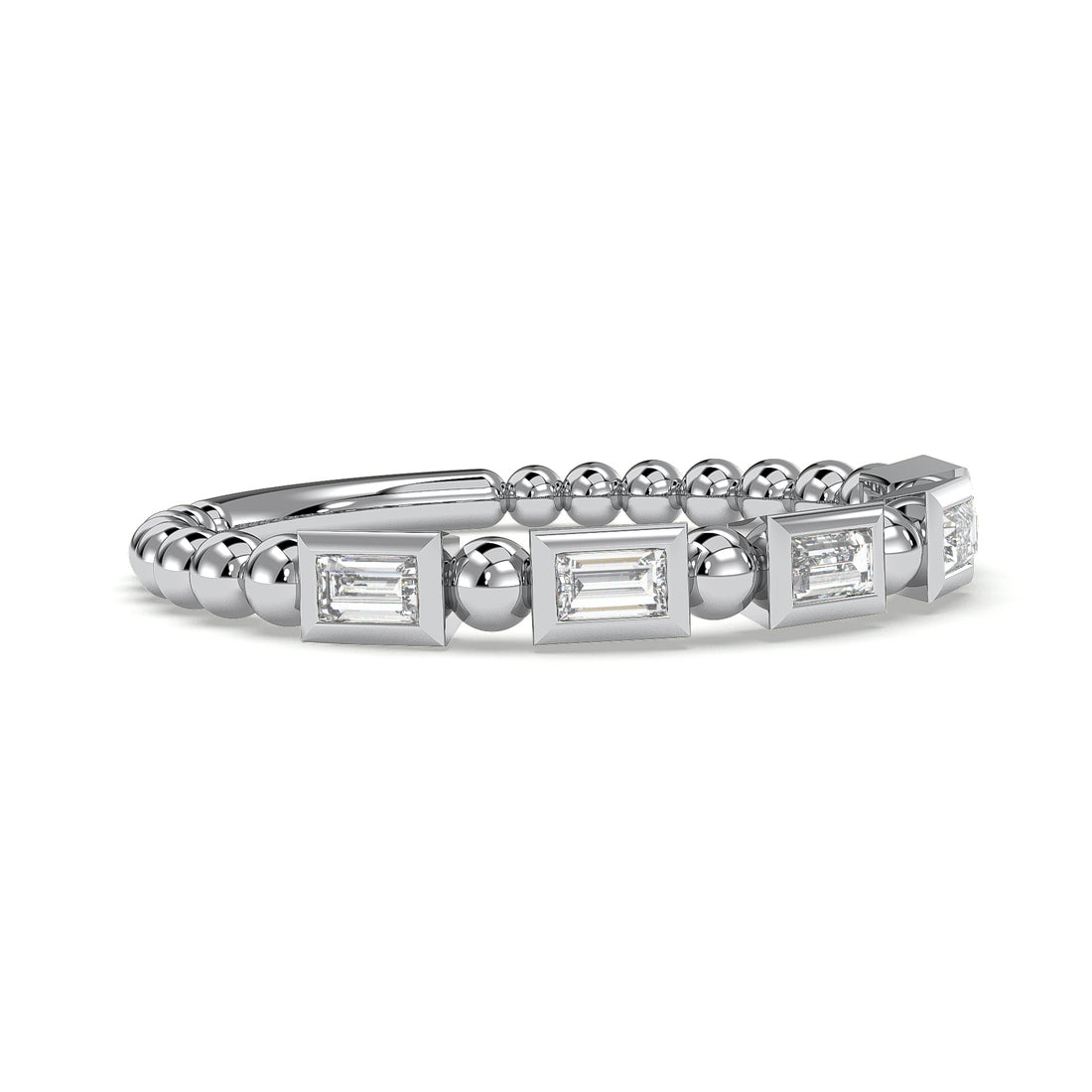 VINE Emerald Cut East West Bezel Setting Diamond Ladies Wedding Ring - 18K White
