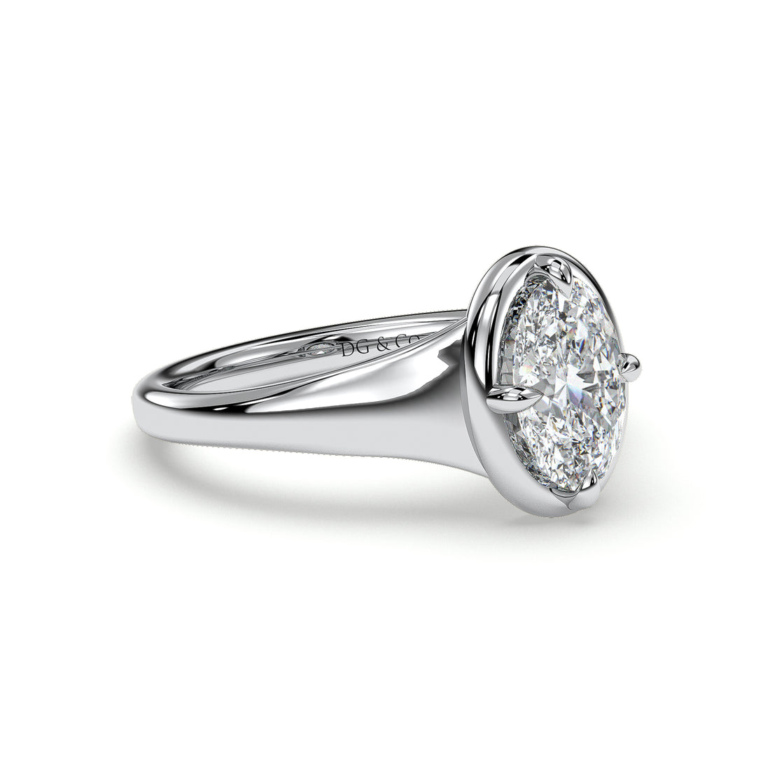 Harper Solitaire Oval Cut Cathedral Four Claw Bezel Style Setting Diamond Engagement Ring - 18K White