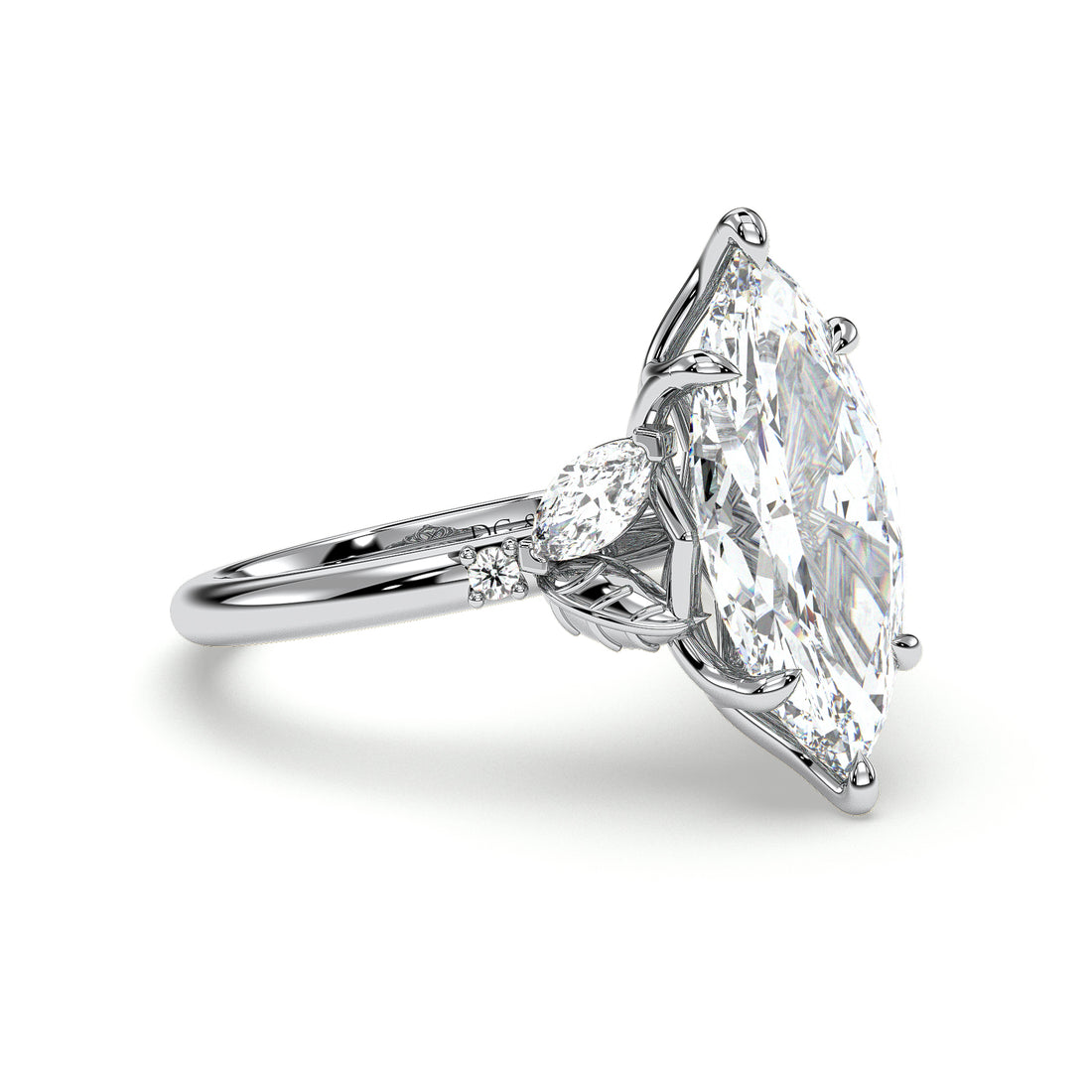 Duet Marquise Cut side stones with Lotus Six Claw Setting Diamond Ring - 18K White