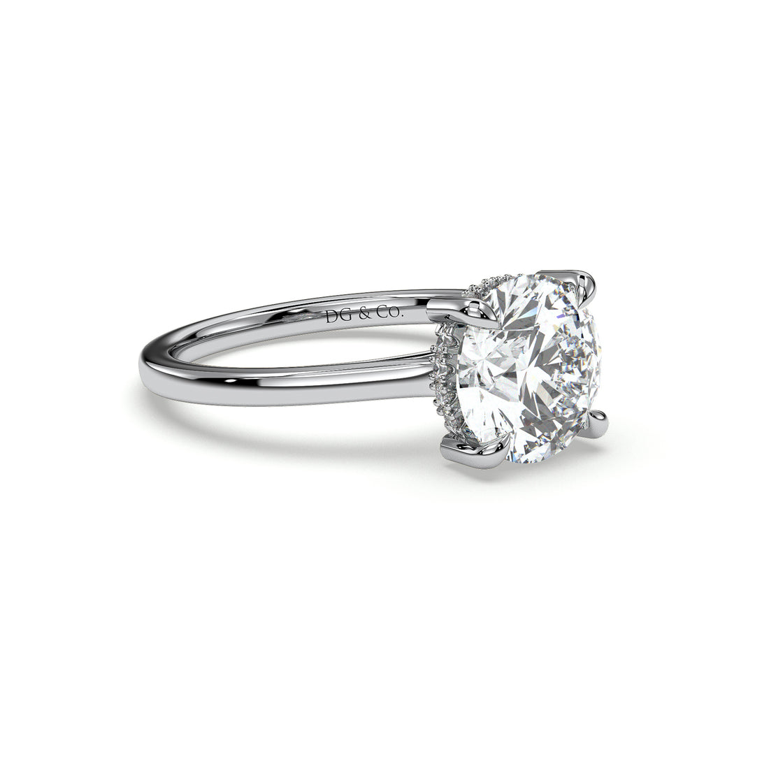 Hasti Cathedral Setting Round Brilliant Cut Solitaire Hidden Halo Four Claw Setting Diamond Engagement Ring - 18K White