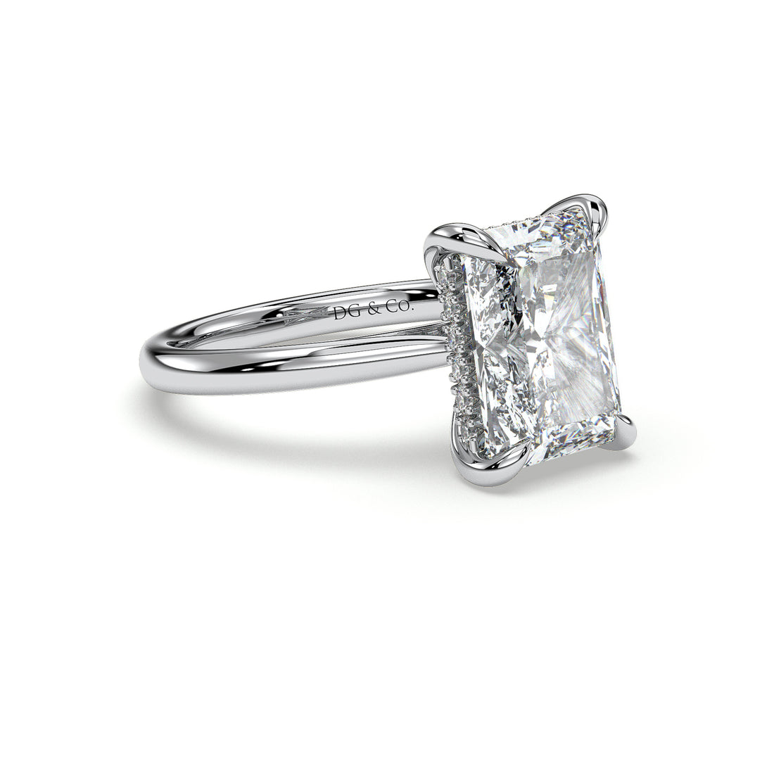 Rene Solitaire Cathedral Radiant Cut Setting Hidden Halo Four Claw Diamond Engagement Ring - 18K White