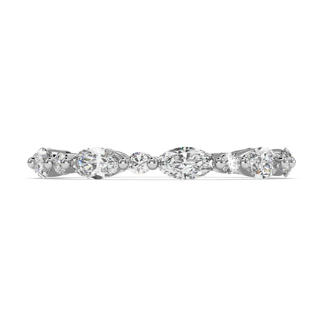 Stella Marquise and Round Brilliant Cut Scalloped  and Share Prong setting Diamond  Wedding Band - 18K White