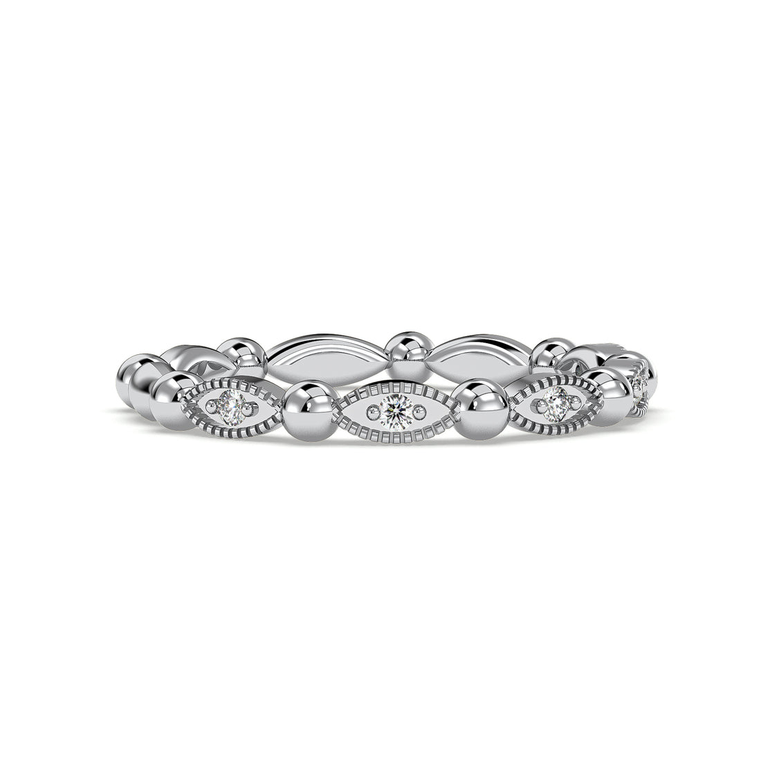 Stella Brilliant Scalloped Vintage Diamond Wedding Band - 18K White