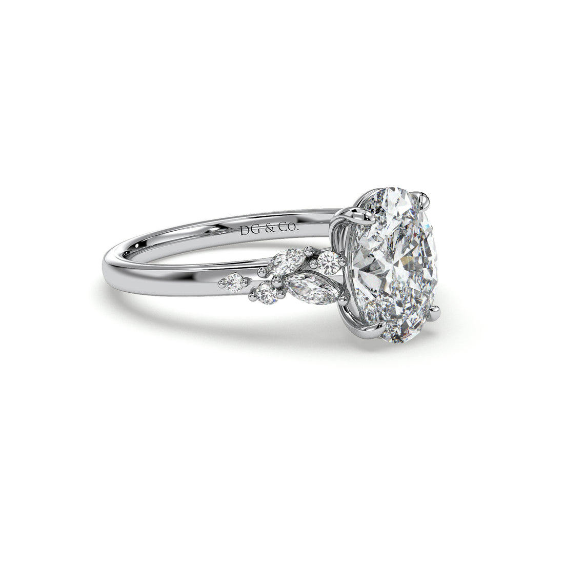 Adalia Oval Cut Cathedral StyleSide Stones Diamond Ring - 18K White