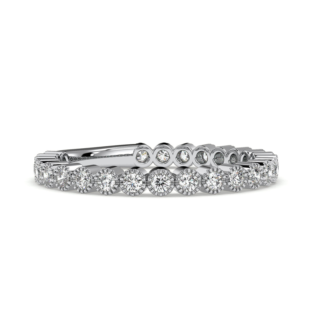 Trinty Round Brilliant Cut Milgrain Bezel Setting Diamond Wedding Ring - 18K White
