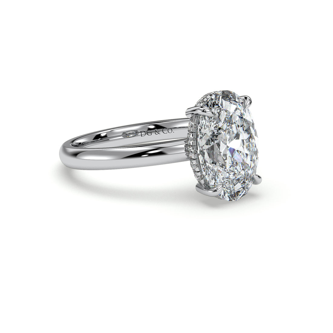 Aurelia Oval Cut Hidden Halo Low Setting Four Claw Diamond Engagement Ring - 18K White