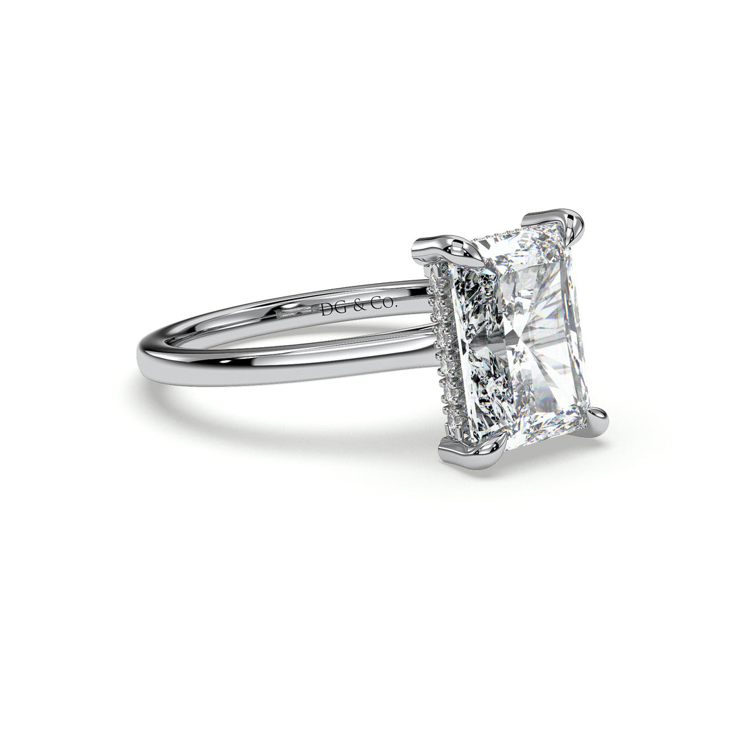 AVA Cathedral Setting Radiant Cut Solitaire Hidden Halo Four Claw Setting Diamond Engagement Ring - 18K White