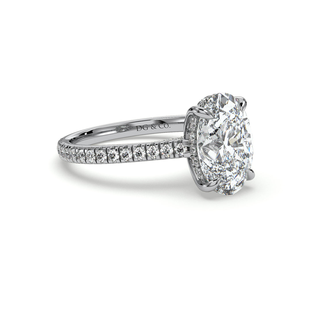 Elin Oval Cut Hidden Halo Pave Setting Diamond Engagement Ring - 18K White