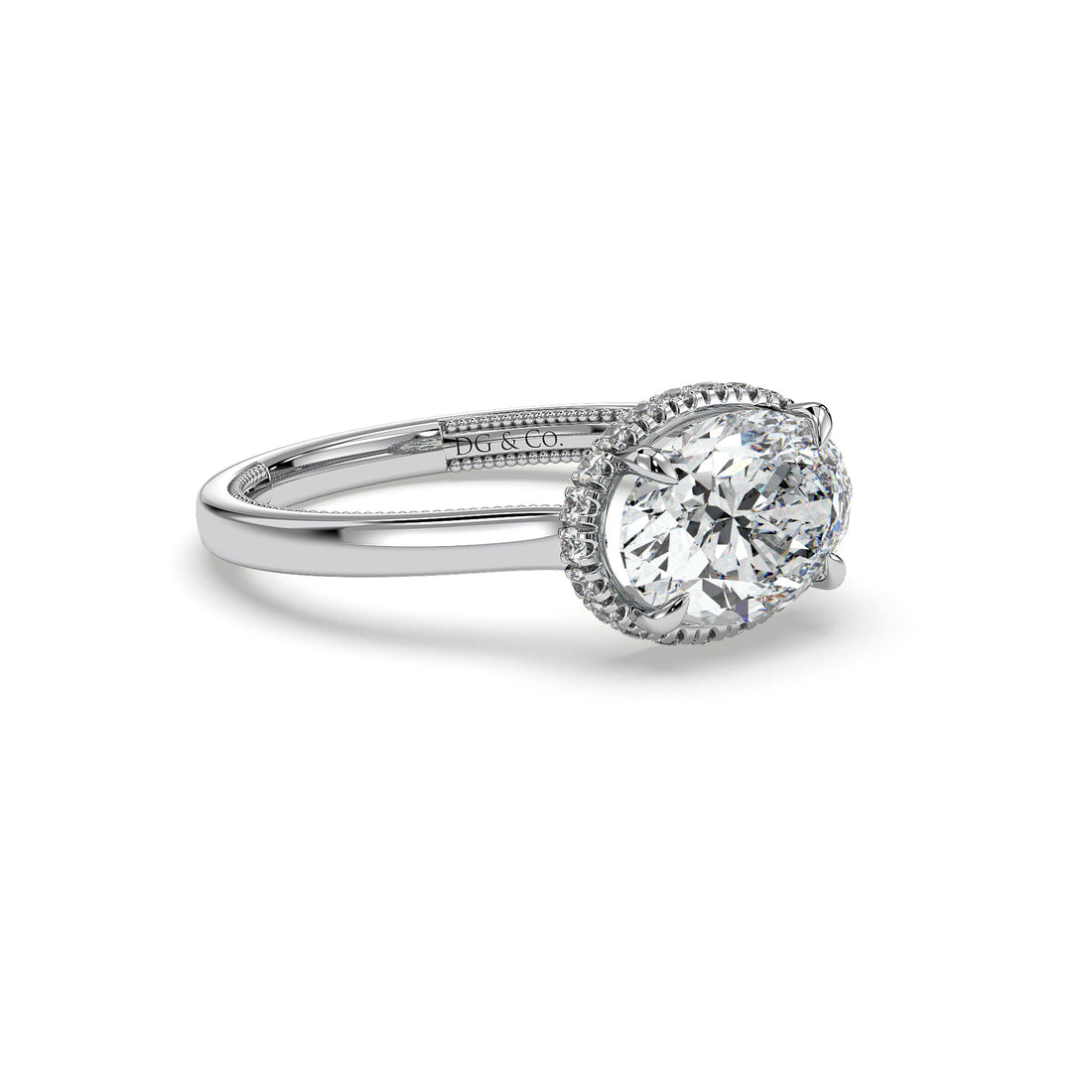 Ruby Oval Cut Hidden Halo Miligrain Diamond Ring - 18K White
