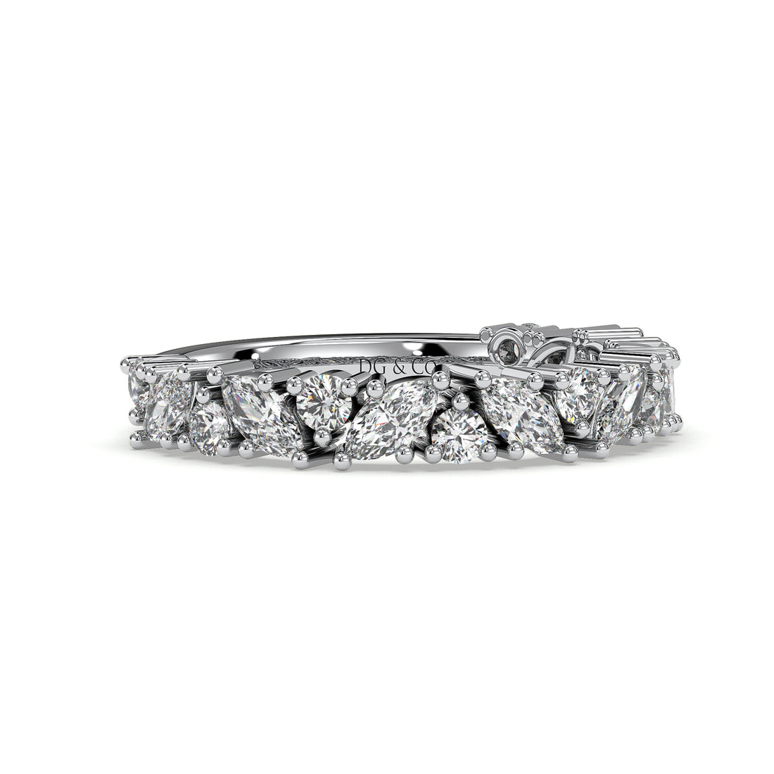 Concertina Marquise and Brilliant Round Cut Diamond Set Wedding Ring - 18K White