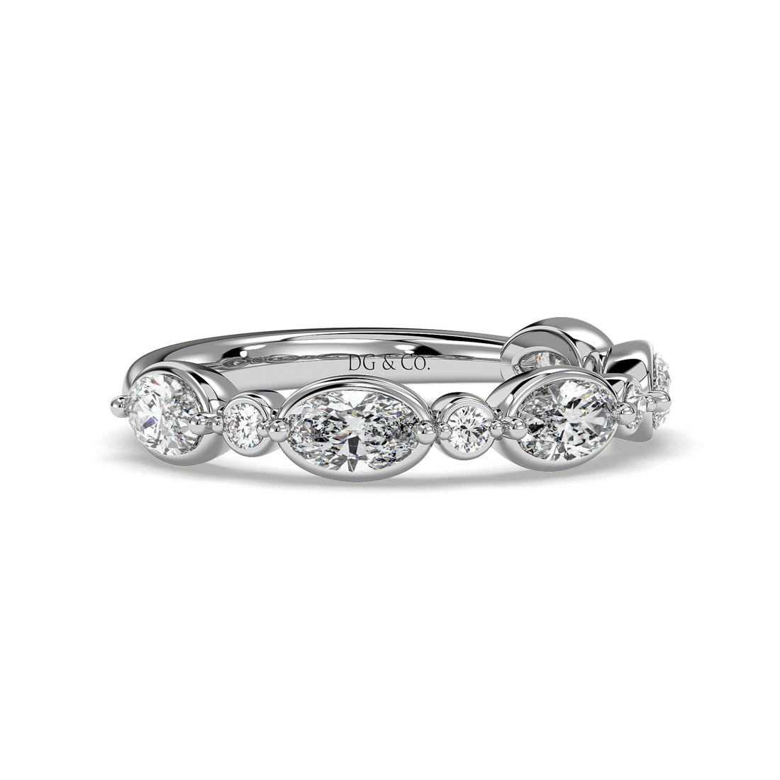 Dania Oval and Round Brilliant Cut Bezel and Share Claw Setting Diamond Wedding Ring - 18K White