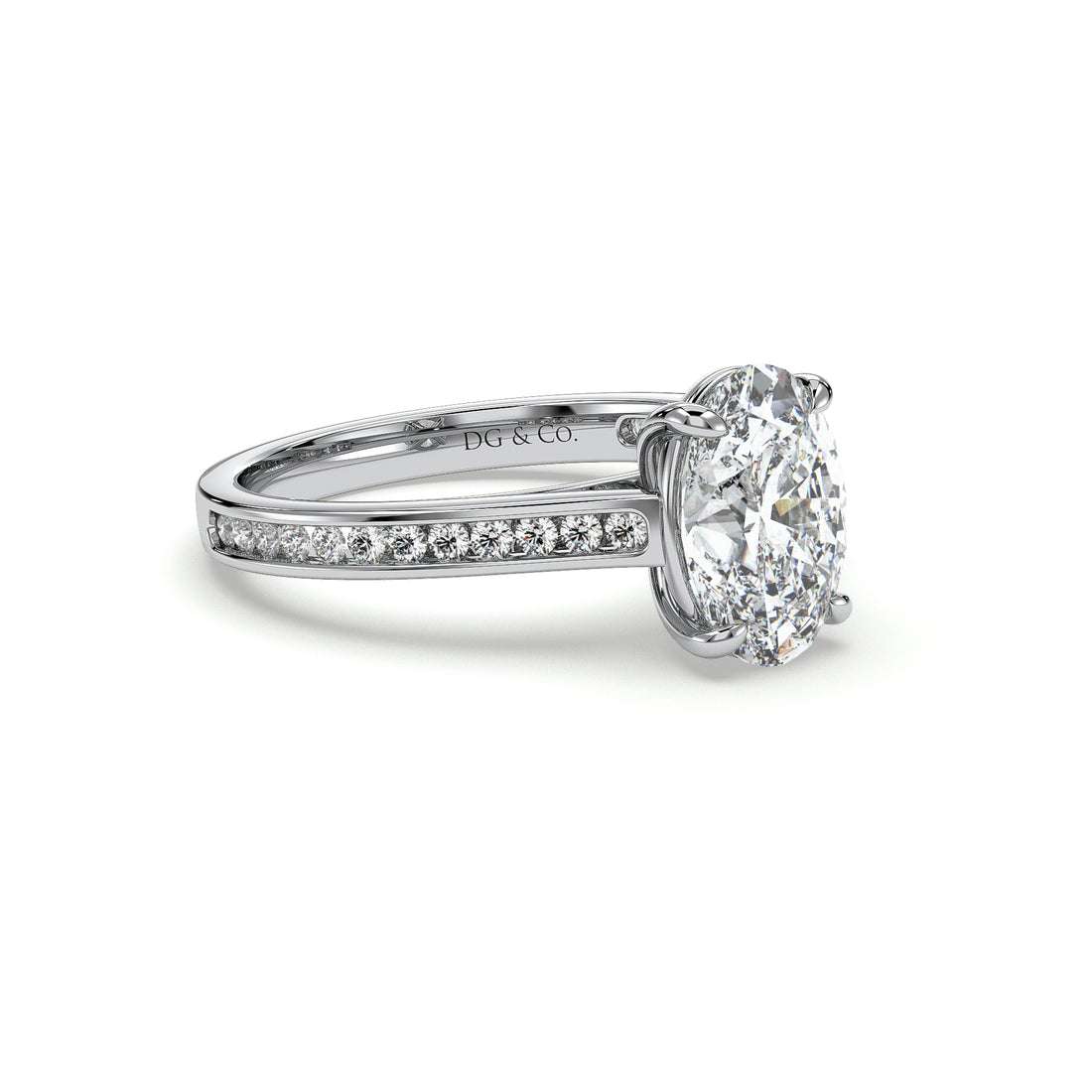 Cabana Oval Cut Cathedral  Channel Setting Four Claw Diamond Engagement Ring - 18K White