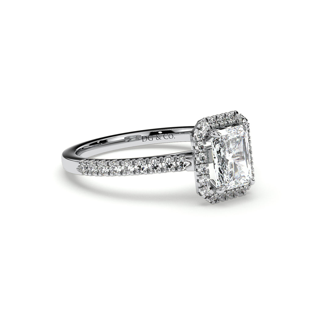 Luxe Radiant Cut Hidden Halo Cathedral Setting Pave Set Side Stones Diamond Ring - 18K White