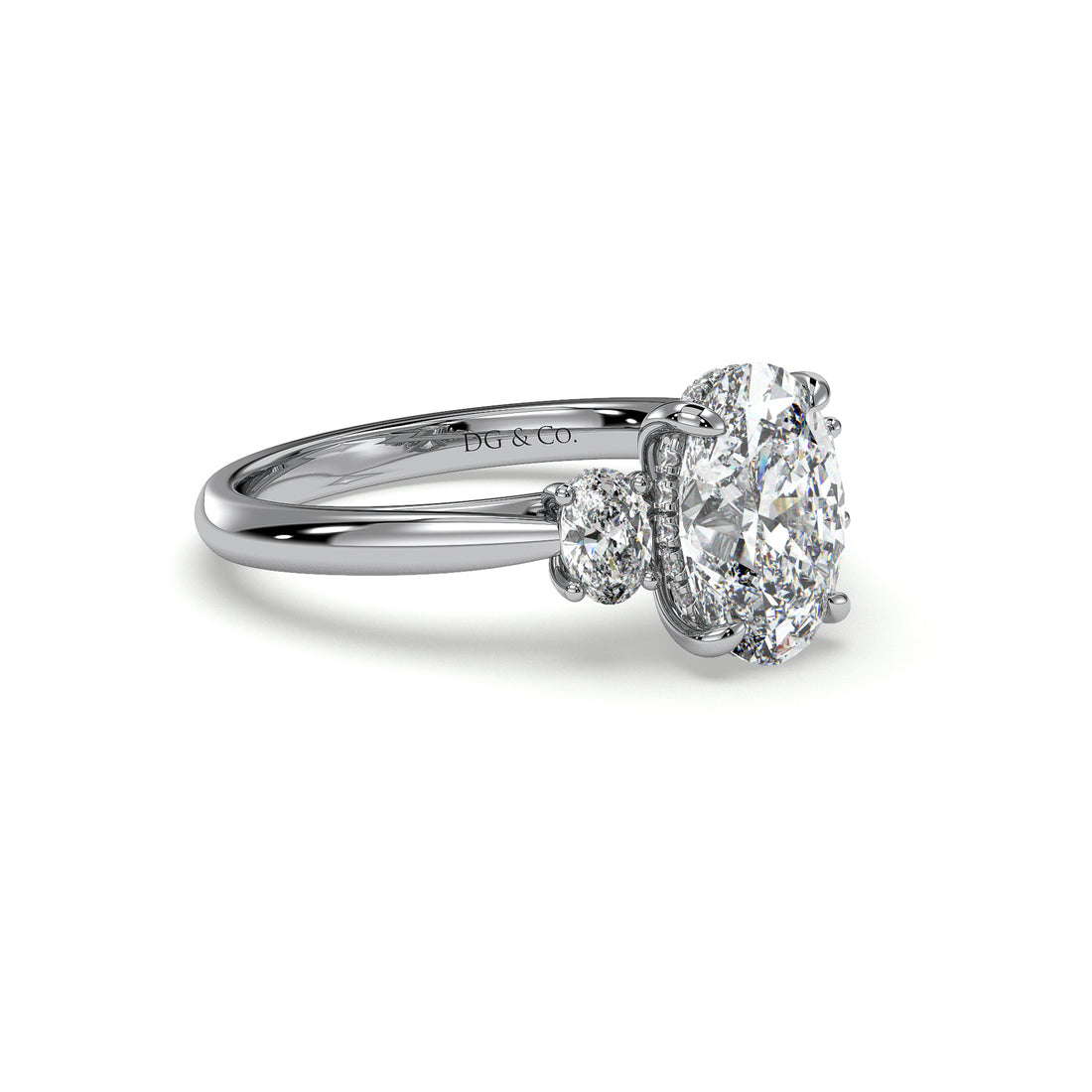 Perry Trilogy Oval Cut Hidden Halo Four Claw Diamond engagement Ring - 18K White