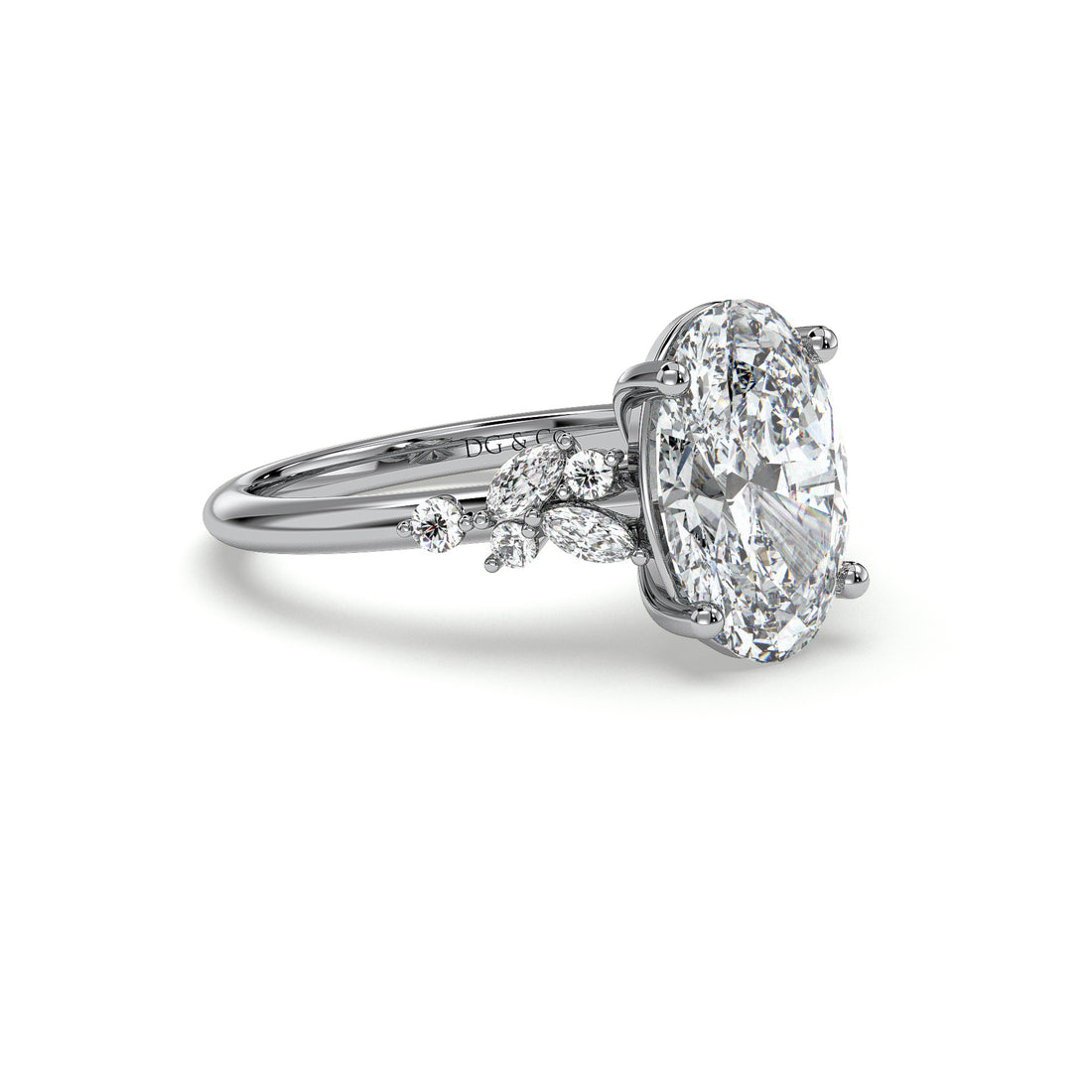 Sena Oval Cut Cathedral Setting Side Stone Diamond Engagement Ring - 18K White