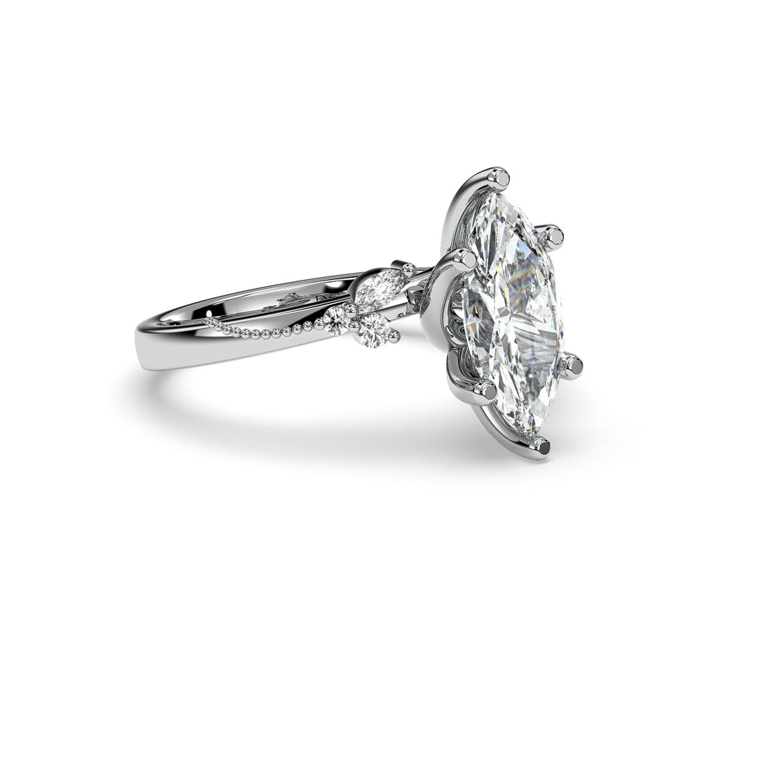 Nina Low Setting Marquise Cut Antique Style Six Claw Diamond Engagement Ring - 18K White