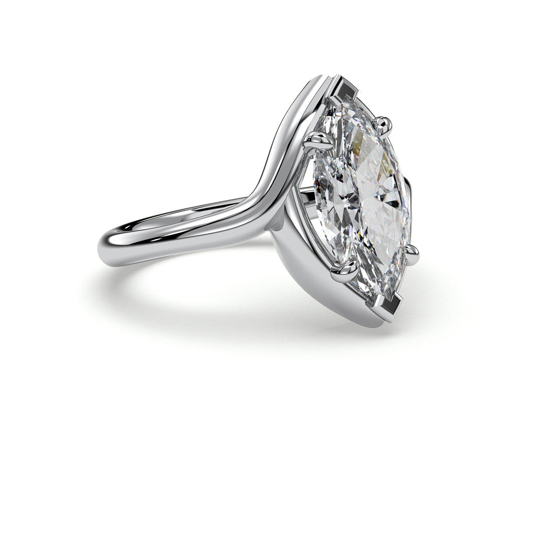 Salma Marquise Cut Six Claw Diamond Engagement Ring - 18K White