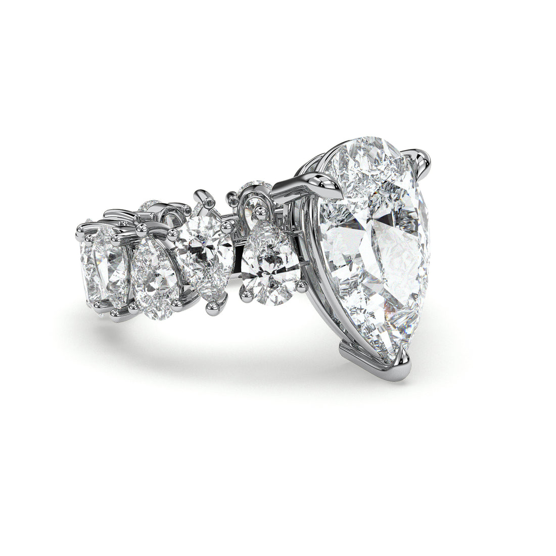 Elegance Pear Cut Pear Sides all the Way Setting Four Claw Diamond Engagement Ring - 18K White