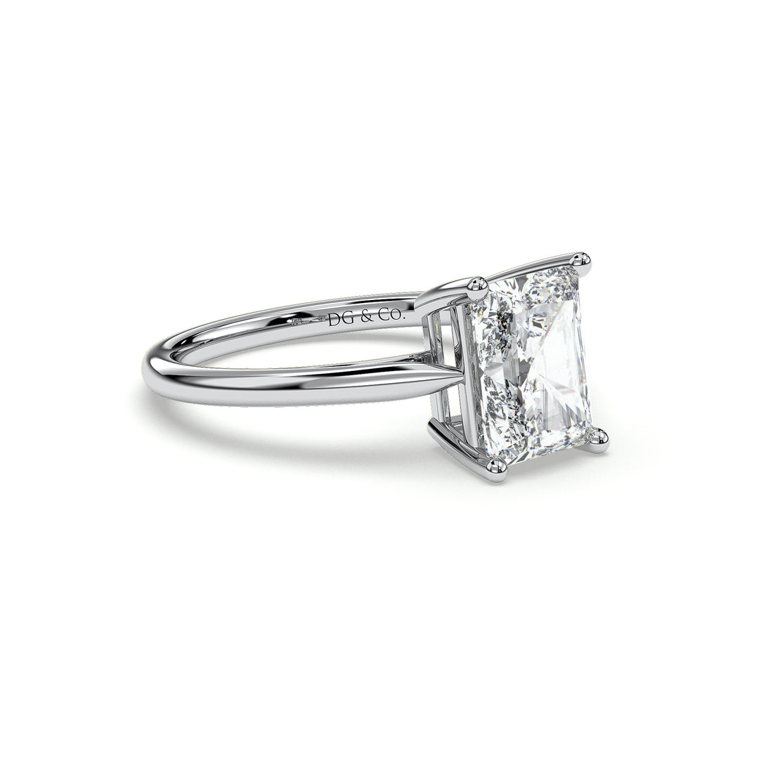 Celtic Solitaire Radiant Cut Cathedral Style Tapered Band Diamond Engagement Ring - 18K White