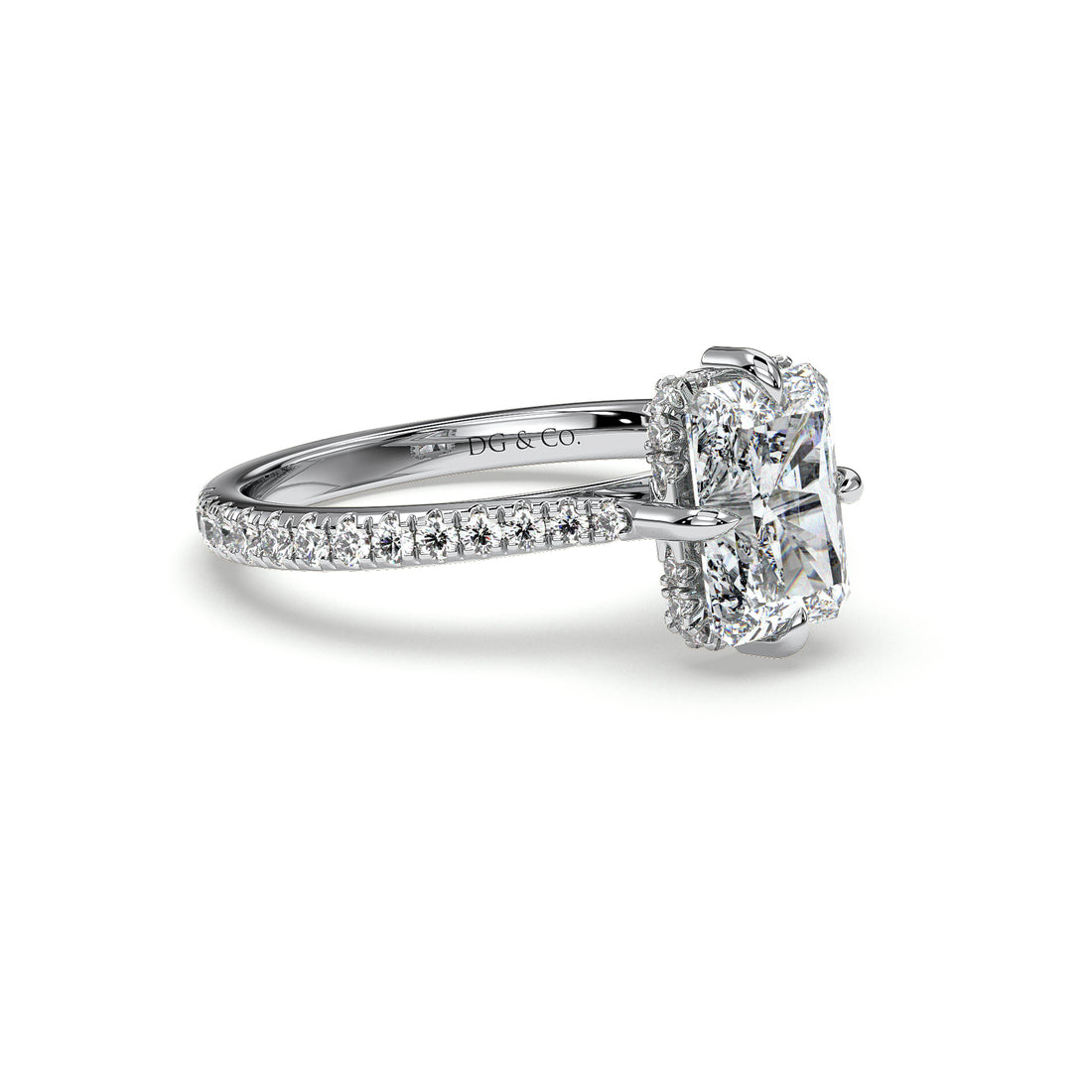 Winnie Radiant Cut Cathedral Compass Setting with Hidden Pave Setting Side stones Diamond Engagement Ring - 18K White