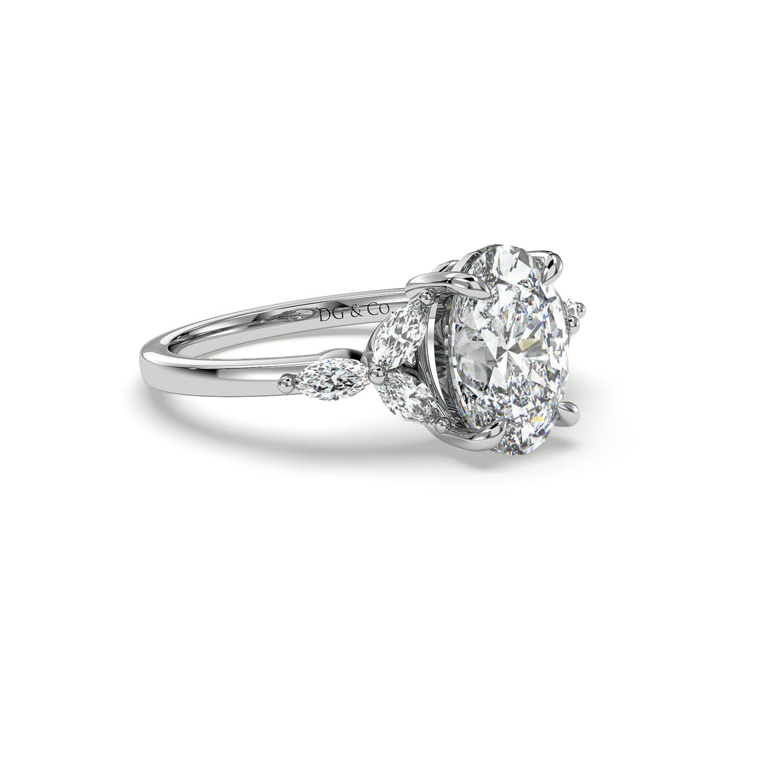 Austria Oval Cut Flower Marquise Cut Sides Diamond Engagement Ring - Platinum