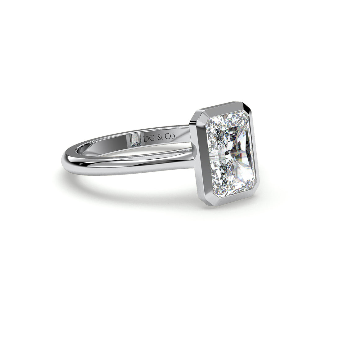 Lama Radiant Cut Bezel Cathedral 2MM Setting Diamond Engagement Ring - 18K White