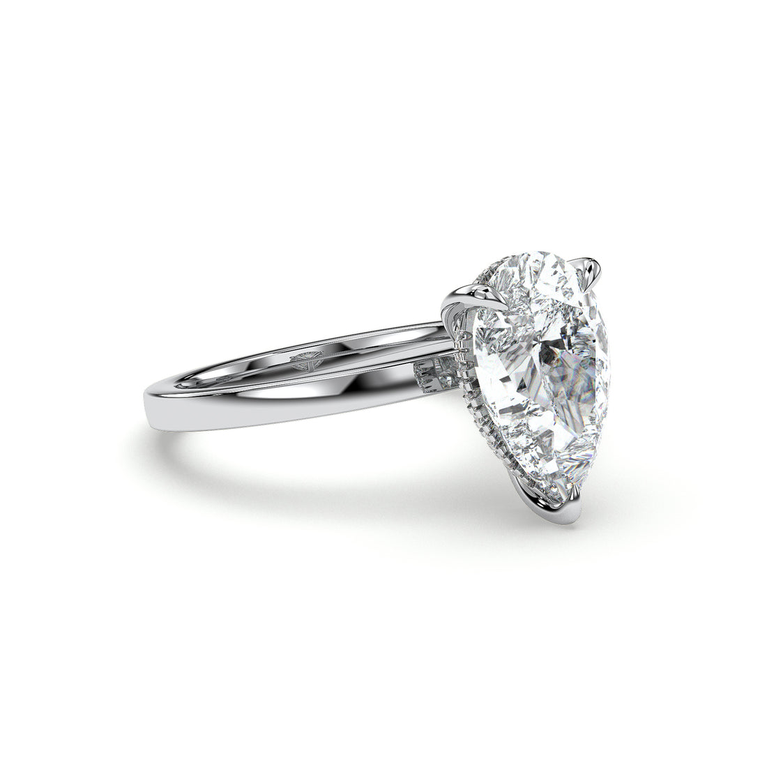 Dawn Solitaire Pear Cut Hidden Halo low Setting Diamond Ring - 18K White
