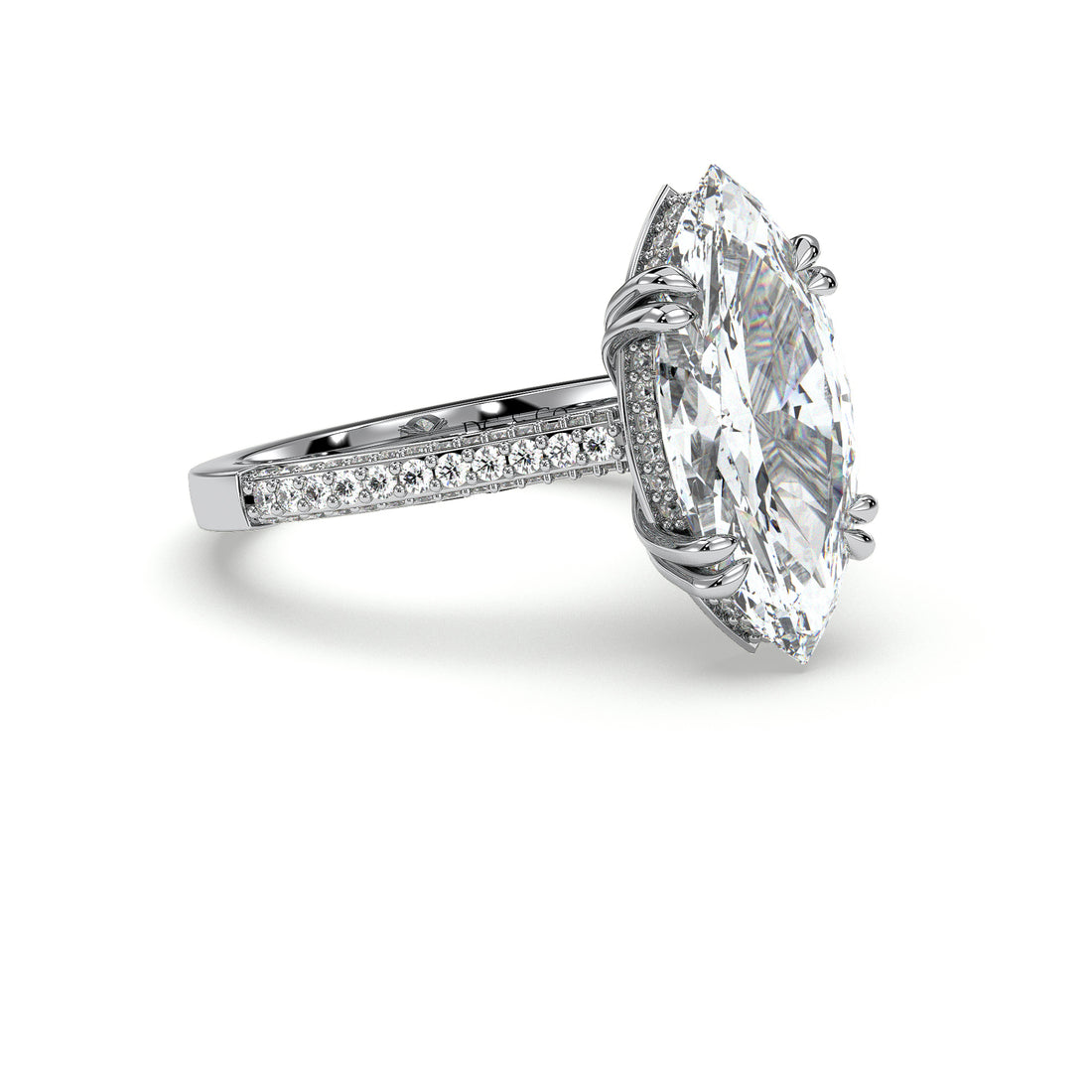 Marina Marquise Cut Hidden Halo Double Claw Setting Diamond Engagement Ring - 18K White