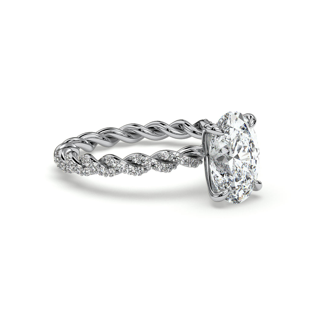 The Twist Oval Cut Share Prong Setting Side stones Diamond Engagement Ring - Platinum