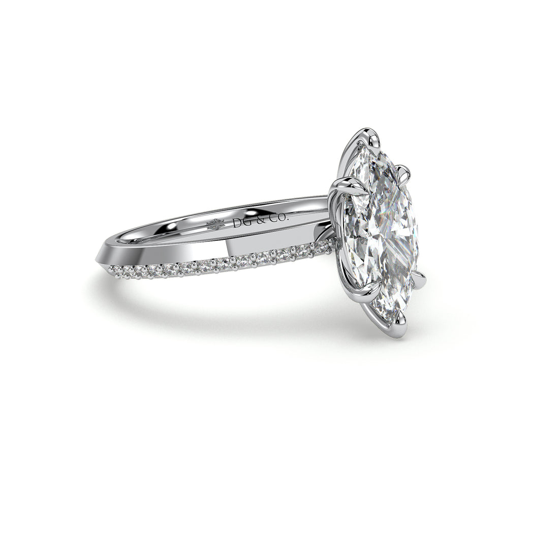 Seraphina Marquise Cut Six Claw Share Prongs Setting Side stones Diamond Engagement Ring - 18K White