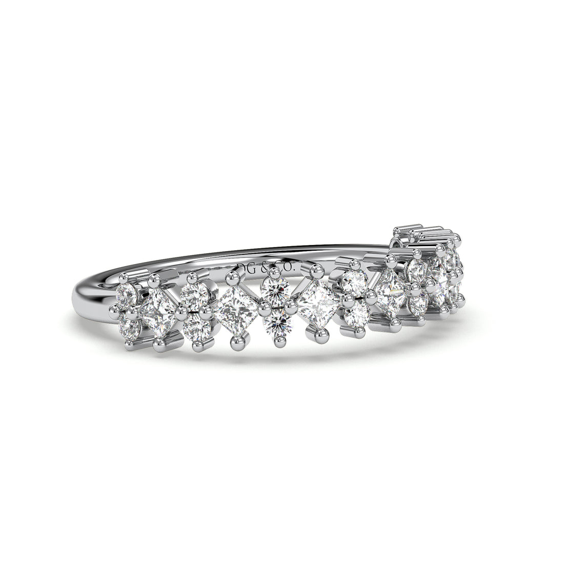 Safa Diamond Wedding Ring with Princess Cut and Round Brilliant Cut Share Prong Setting - 18K White