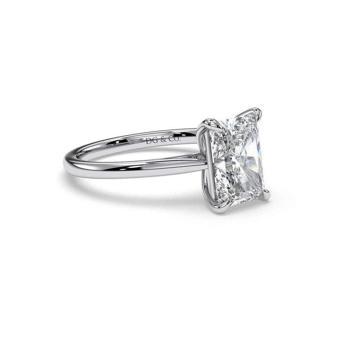 Lumen Solitaire Cathedral Radiant Cut  Four Claw Setting Diamond Engagement Ring - 18K White
