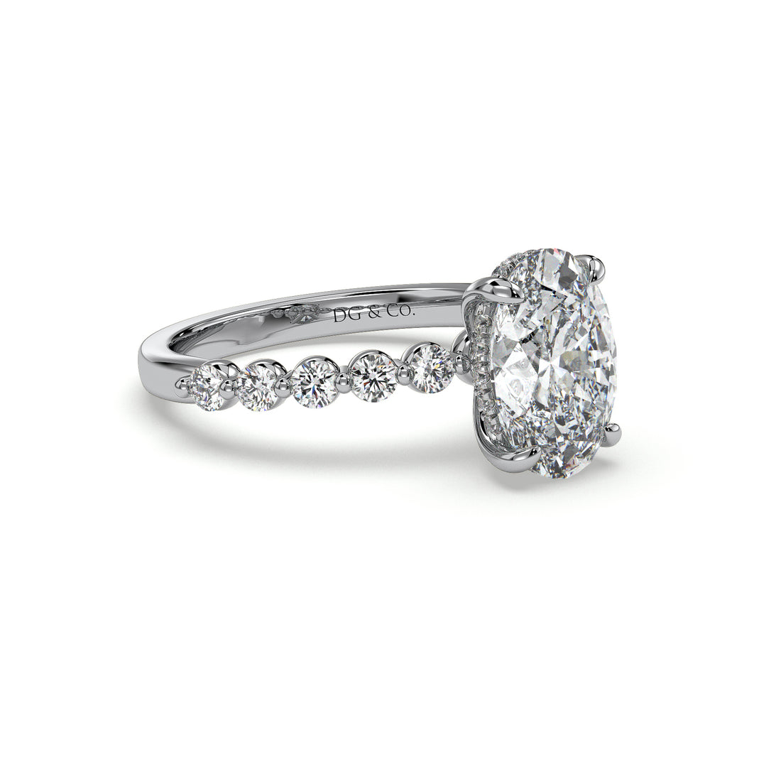 Colleen Oval Cut Hidden Halo  Share Prong Setting Side Stones Diamond Ring - 18K White