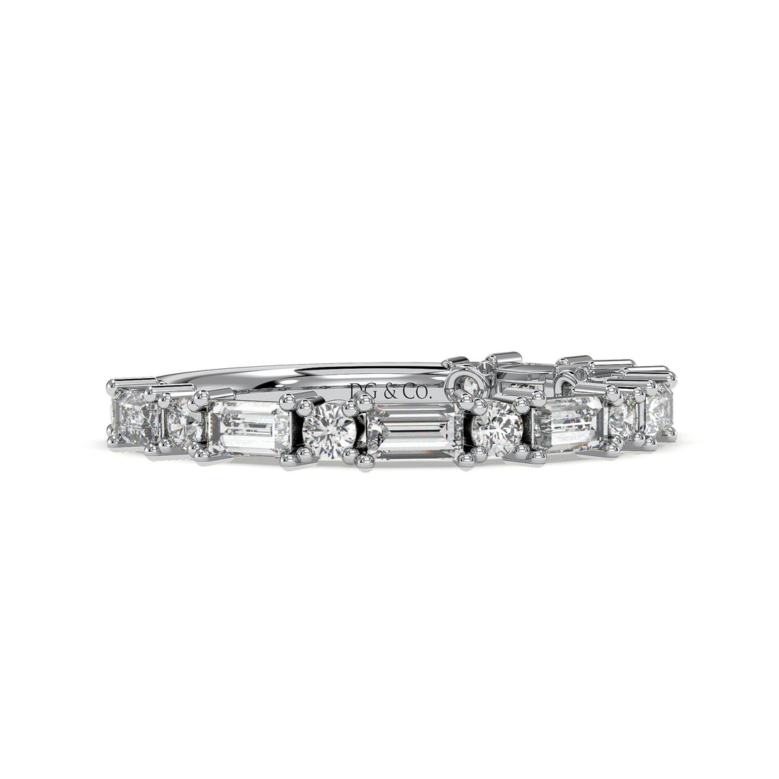 Valentina Baguette and Round Brilliant Cut Claw Set Diamond Wedding Ring - 18K White