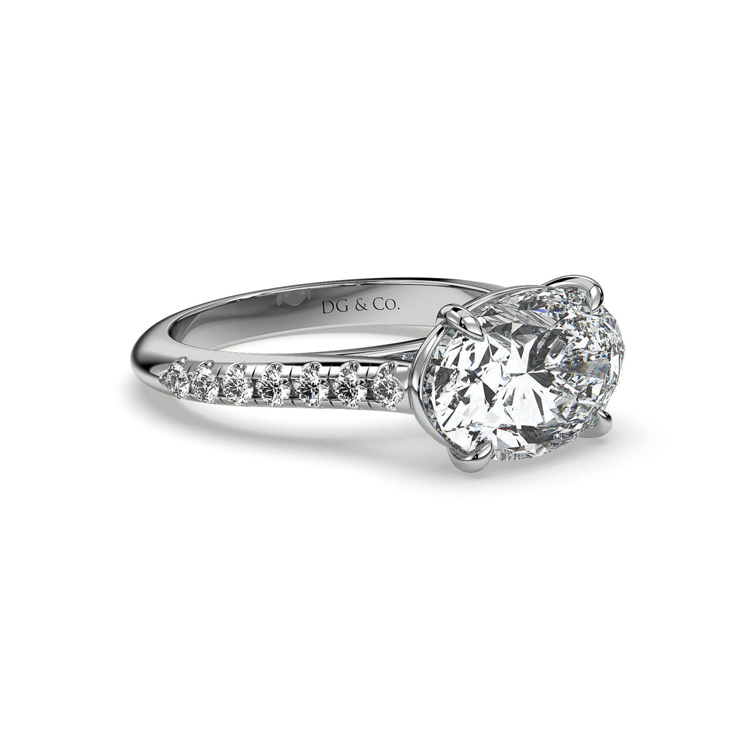 Lia Oval Cut East West Pave Set Side Stones Diamond Engagement Ring - 18K White