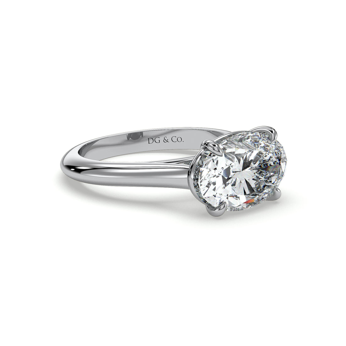 Raz Oval Cut Cathedral Setting Four Claw Setting Diamond Engagement Ring - 18K White