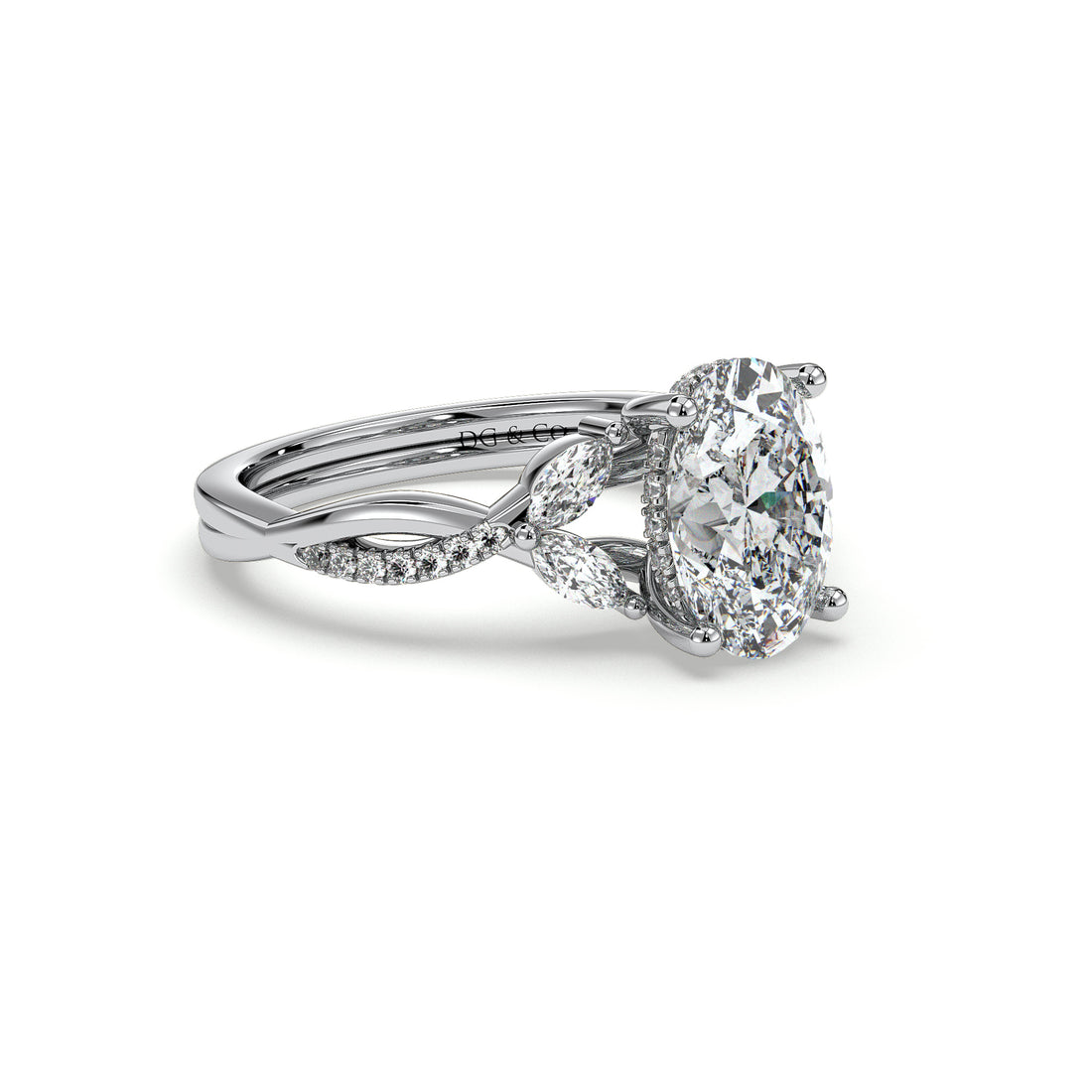 Feana Oval Cut Cross Over Hidden Halo Pave Setting Diamond Engagement Ring - 18K White