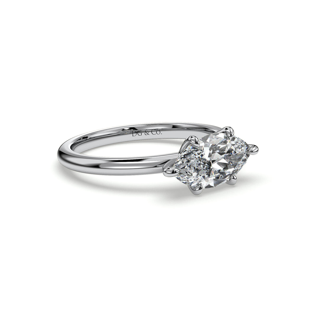 Lucinda Marquise East West Cut Solitaire Low Setting Six Claw Diamond Ring - 18K White